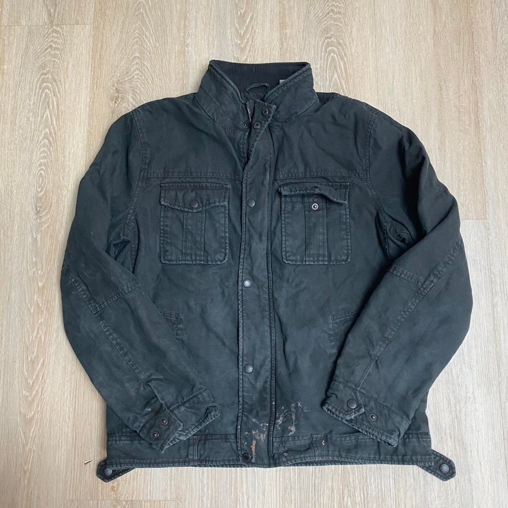 Vintage Levi's black canvas workwear jacket SZ M distressed with paint splatter